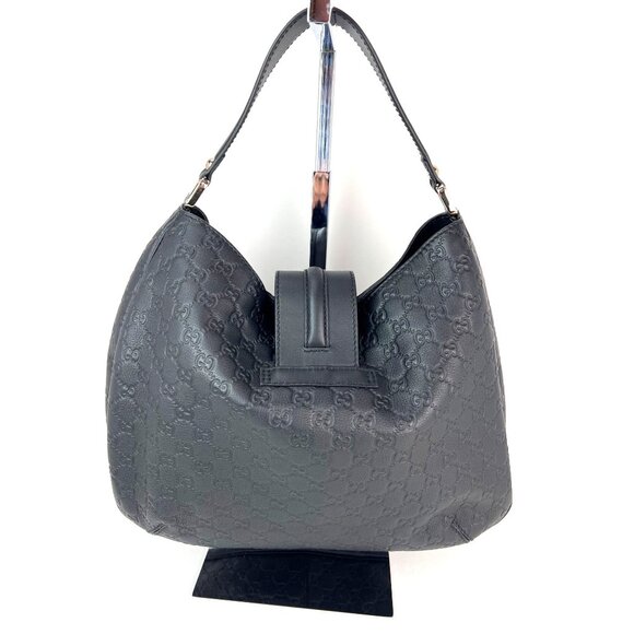 Gucci Guccissima Leather New Ladies Web Large Black Hobo Bag - Picture 2 of 12